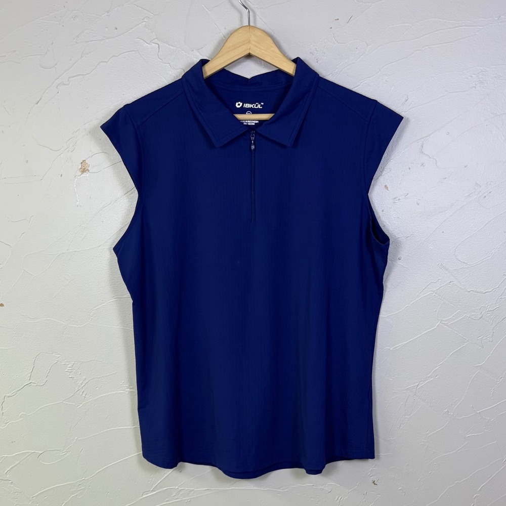 IBKUL Sleeveless Polo Shirt Womens XXL Blue Quarter Zip Golf Active Athletic